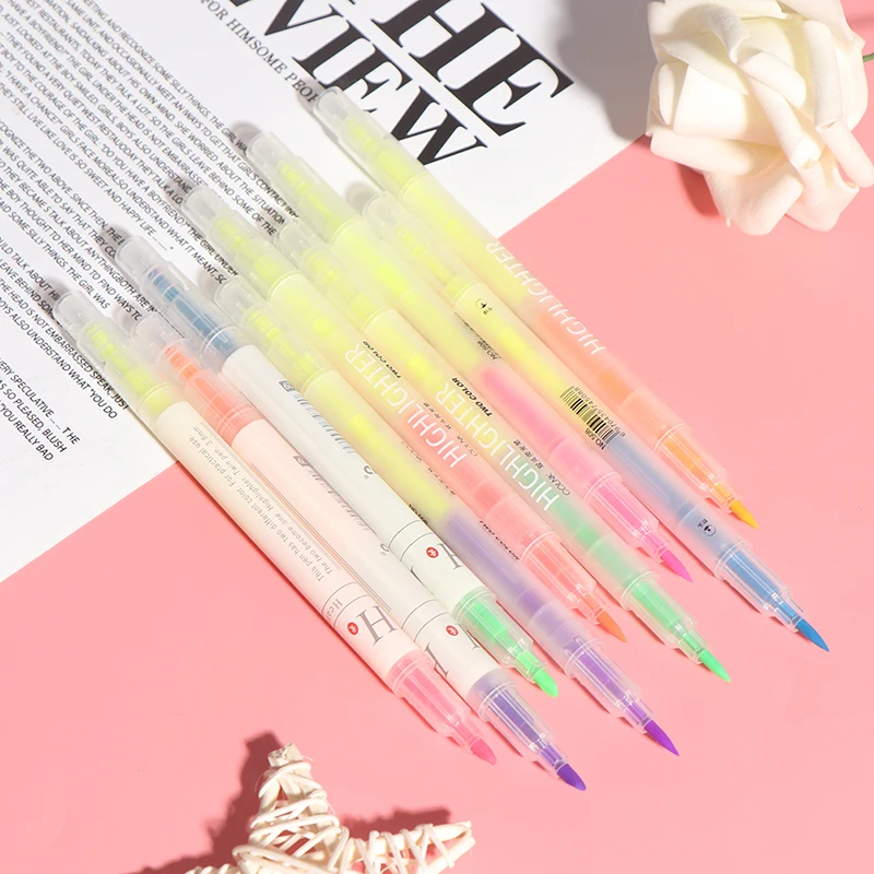 

3/6Pcs Highlighter Pen Stationery Double Headed Fluorescent Marker Pen Mark Pen