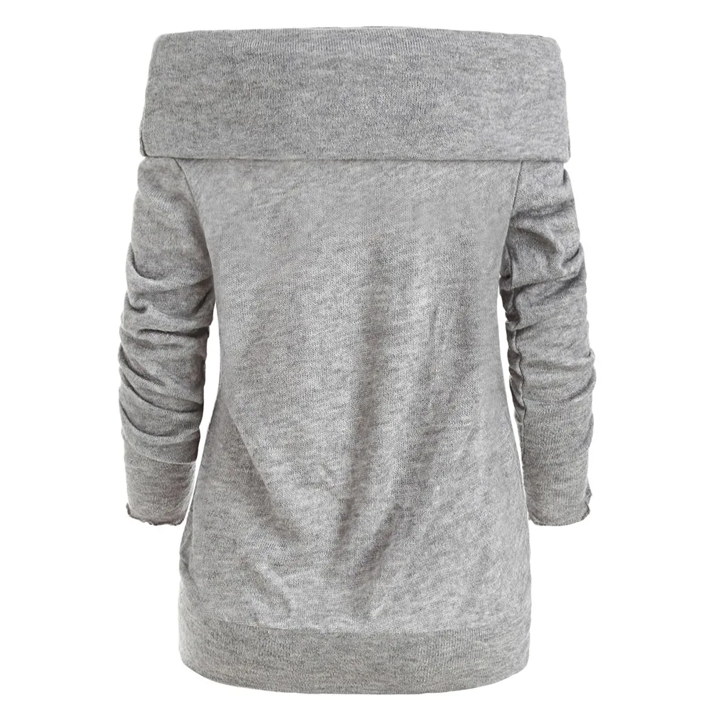 ROSEGAL Long Sleeve Off The Shoulder Sweater Casual Solid Color Pullover Knit Women Warm 2019 Light Gray Standard Size | Женская одежда
