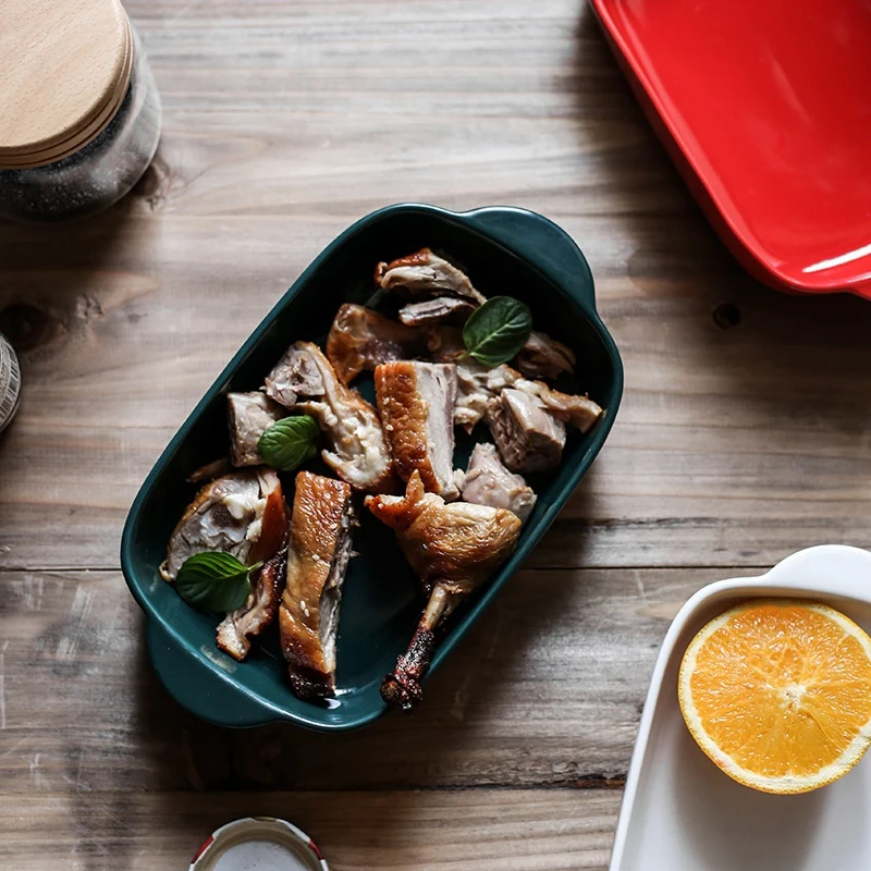 Керамическая бинауральная прямоугольная тарелка для выпечки сыра противень