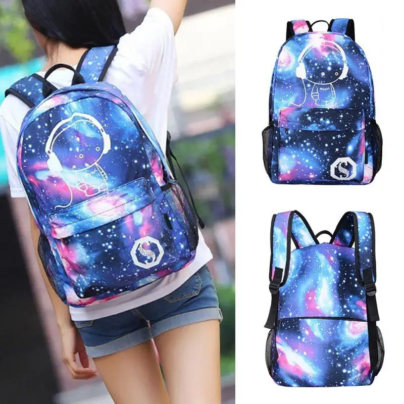 

Star Luminous Canvas Backpack with USB Charging Students Backpacks with Anti-Theft Lock & Pencil case School Backbag