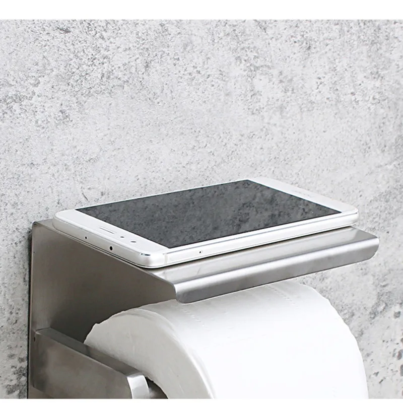 

Bathroom Toilet Roll Paper Holder Wall Mount Stainless Steel Bathroom WC Paper Phone Holder Tissue Boxes with Storage Shelf Rack