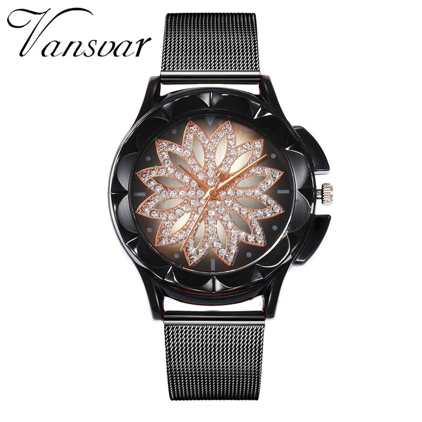 Luxury Watches for Women Vansvar Casual Quartz Stainless Steel Band Flower Rhinestone Watch montre femme часы женские | Наручные