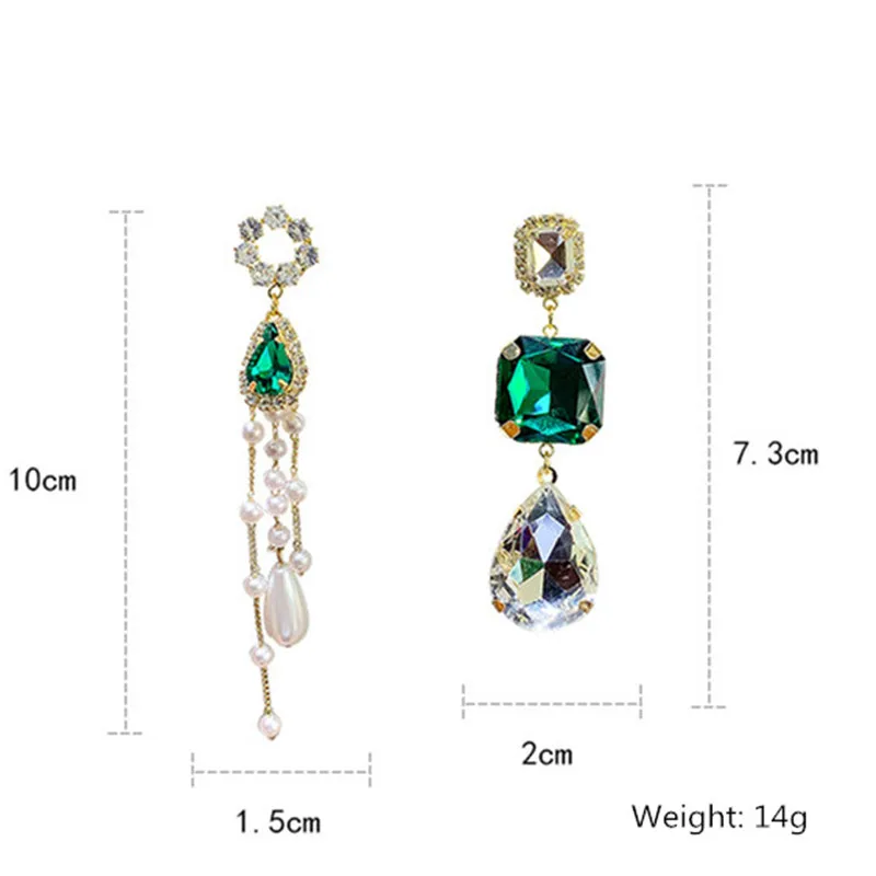 FYUAN Long tassel Green Crystal Asymmetry Earrings Korean Transparent Water Drop for Women Wedding Jewelry Gifts | Украшения и