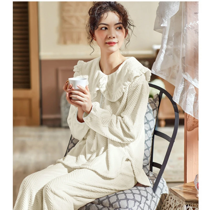 

Осенне-зимняя женская пижама из двух предметов с длинными рукавами, Простой повседневный маленький новый костюм для дома в студенческом ст...