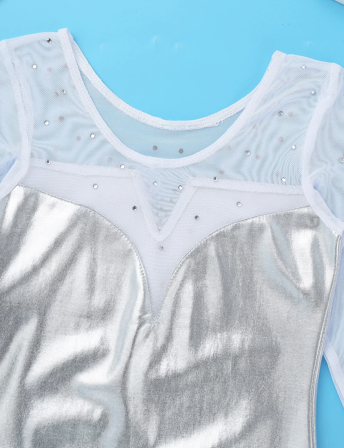 Блестящие металлические танцевальные трико с длинным рукавом для девочек