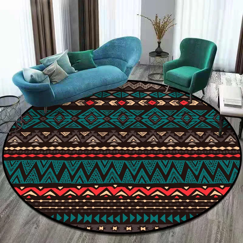

Red, Brown, Blue, Multicolor, Abstract Geometry, National Wind Living Room Bedroom, Non-slip Round Cushion Carpet