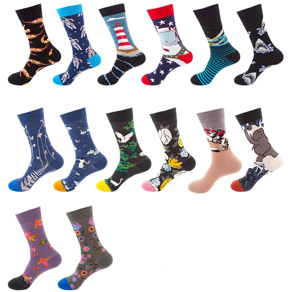 Женские носки, зимние носки с мультяшными собаками, осьминог, цветочными растениями, Kawaii, забавная уличная одежда, Мультяшные животные, новинка, счастливые носки для рождественских подарков