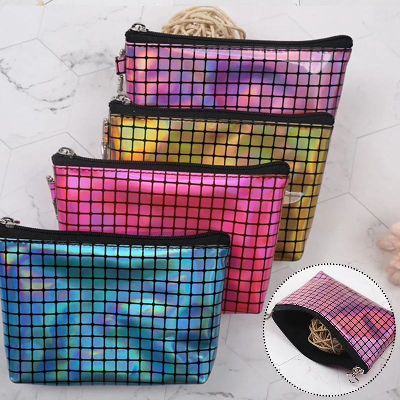 

Grid laser Women Fashion Blocking Zipper Wallet Travel Journey Bank Credit Card Holder Organizer Small Coin Purse Bag Case