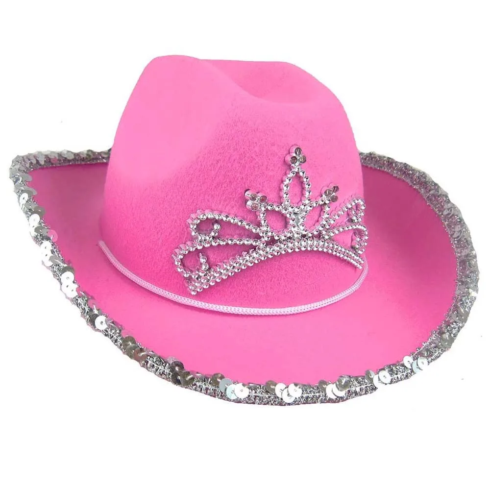 

Women Sun Shield Pink Cowboy Hat with Shiny Sequin Western Country Cowgirl Cap Outdoor Summer Traveling Cap Wide Brim Felt Hats