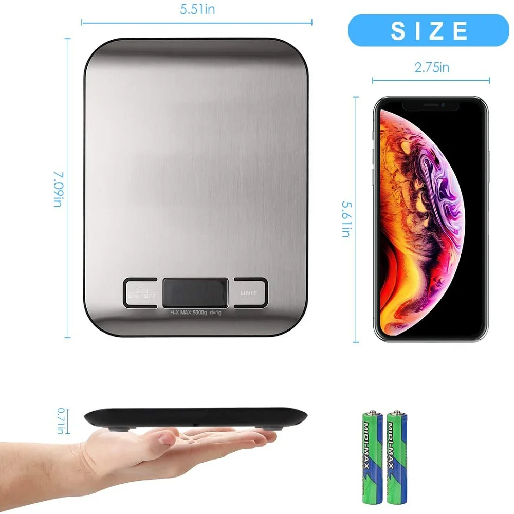 Бытовые кухонные весы AIRMSEN электронные для выпечки платформа из нержавеющей