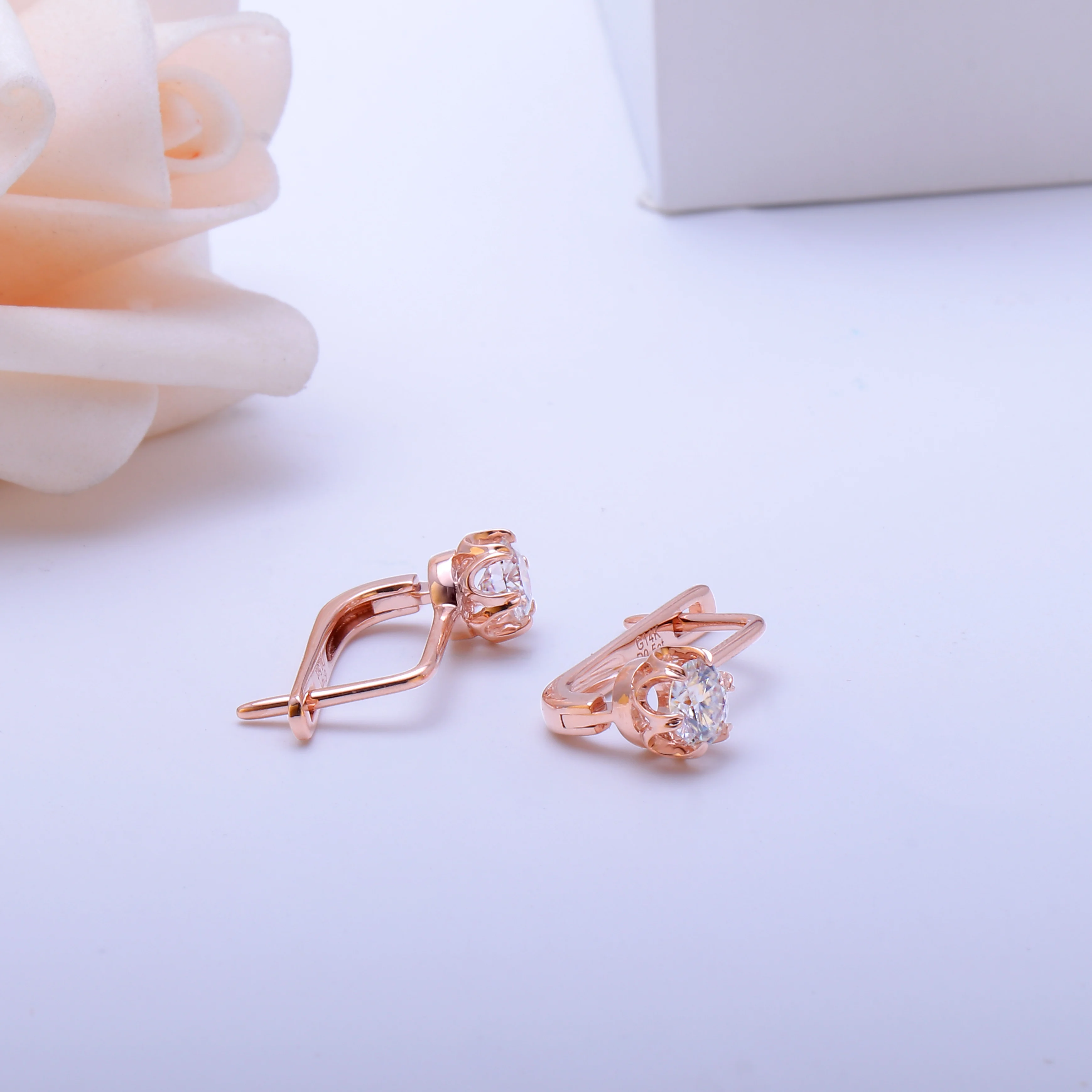 Женские серьги обручи с муассанитом розовое золото 585 пробы 5 мм|gift gifts|gift womengift gold |