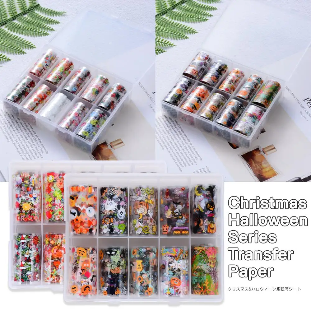 

10 Rolls Nail Christmas Foil Stickers For Nails Mixed 3D Flower Snowflake Santa Manicure Design Gel Polish Slider Press On Nails