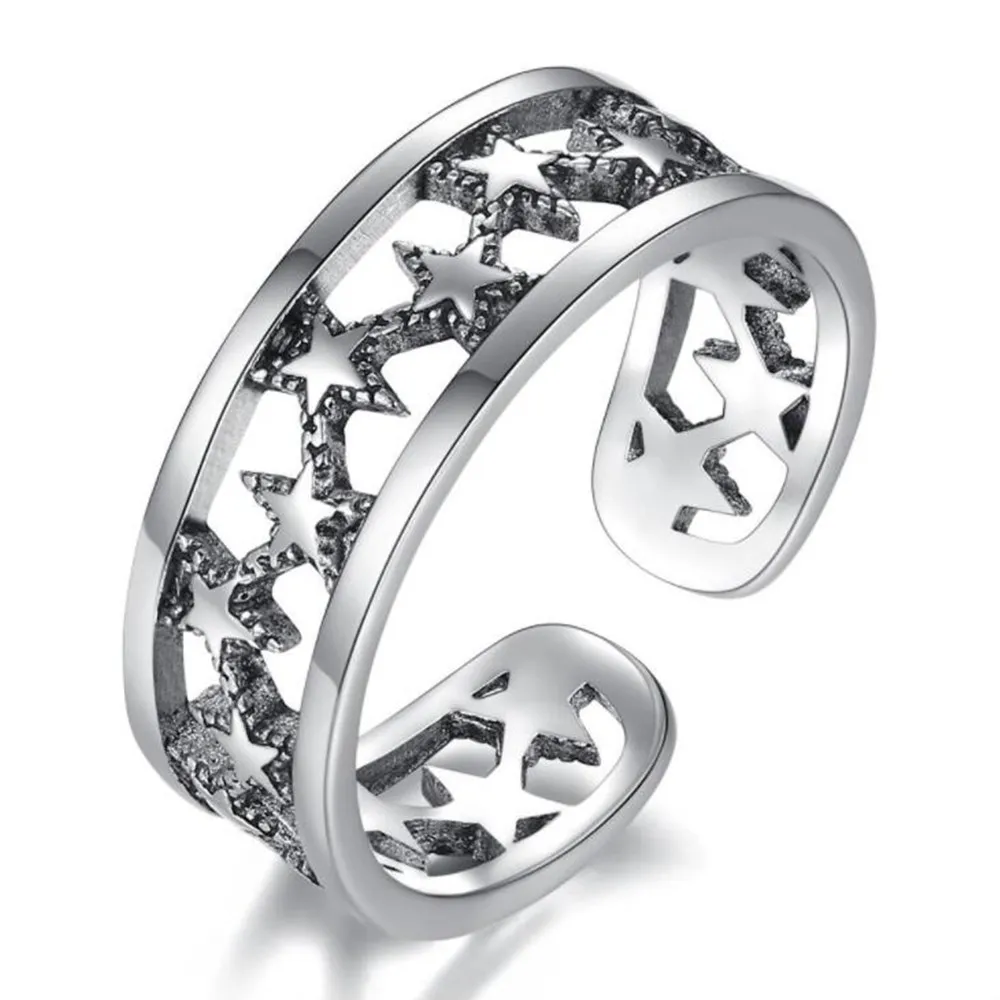 

925 Sterling Silver Ring Fashion Woman Jewelry Retro Simple Thai Silver Adjustable Hot Sale Hollow Star New Ring
