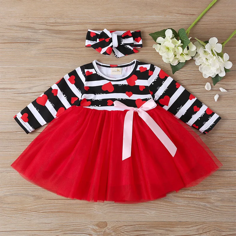 

Girls dress striped long-sleeved bowknot children's net gauze skirt princess dress baby girl fashion dress girl clothes