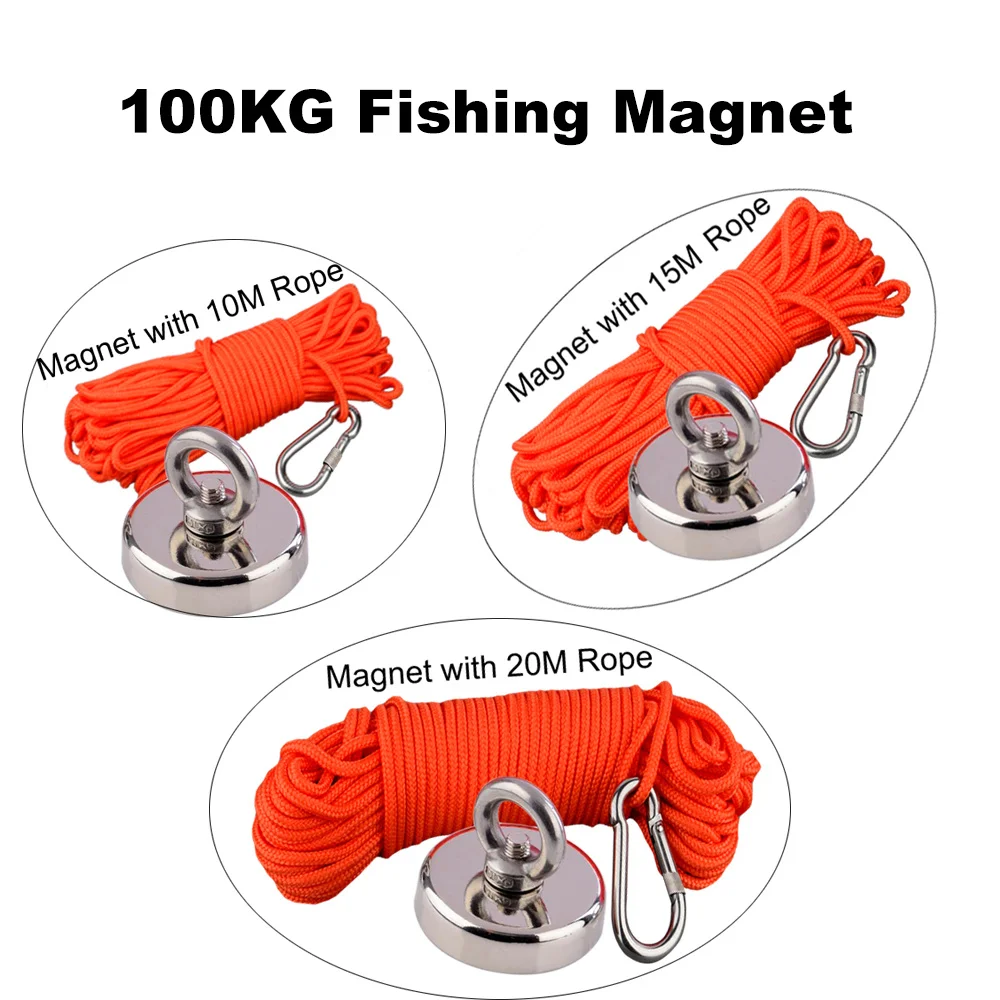 

Up to 150KG Super Strong Magnetic Fishing Magnet N52 Neodymium Magnets Nylon Rope for Searching Treasure in River