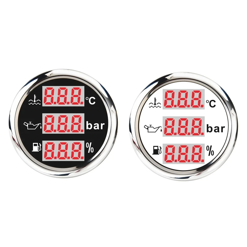 

Universal 52mm 3 in 1 Multi-Function Digital Gauge Waterproof Water Temp Oil Pressure Fuel Level Gauge with Alarm