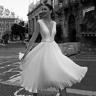 Женское свадебное платье до колен UZN, белое короткое ТРАПЕЦИЕВИДНОЕ ПЛАТЬЕ С V-образным вырезом, длинными рукавами и оборками, шикарное свадебное платье
