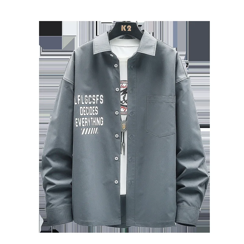 

Men's thin letter shirt Korean version casual handsome trend simple fashion slim men's jacket long sleeve shirts