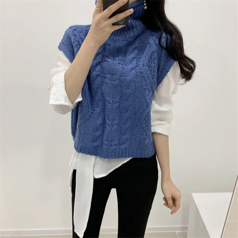 

Dunayskiy Hot Gentle Knitted Turtleneck Twisted Sleeveless Sweet All Match 2020 Chic Thin Vest Loose Women Cute Waistcoats
