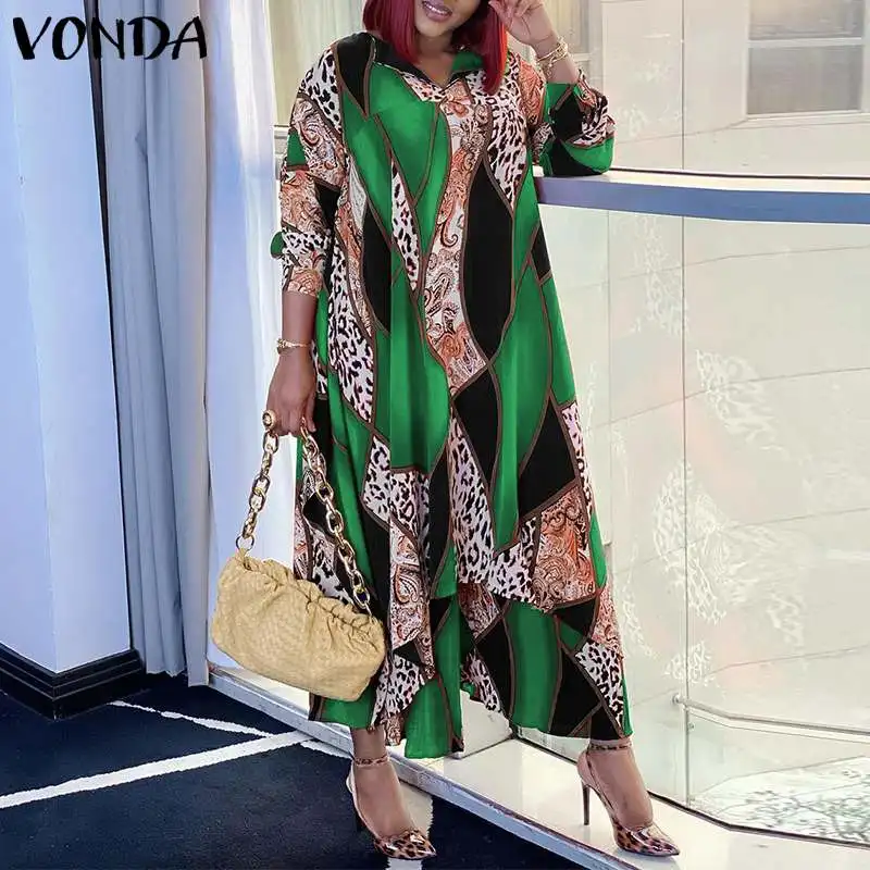 

Party Maxi Dress VONDA 2022 Women Sexy V Neck Long Sleeve Vintage Printed Dresses Holiday Vestidos Women's Clothing Female