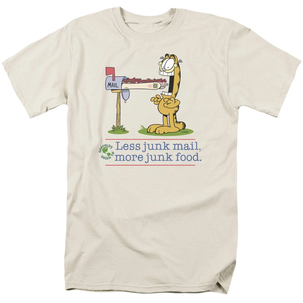 Гарфилд комикс Кот меньше мусор почта лицензионный для взрослых Футболка все