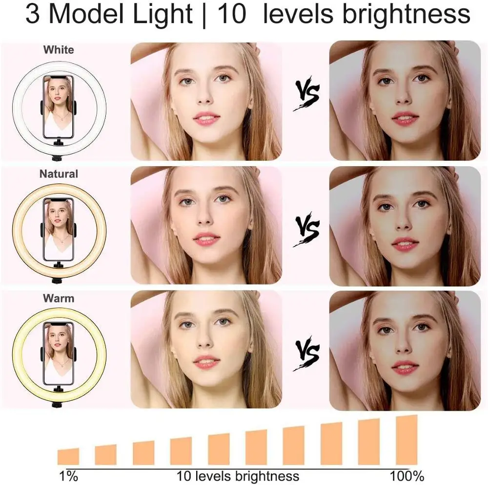 Кольцевой светодиодный светильник 10 дюймов штатив 2 м для съемки фото и видео на