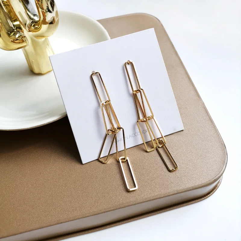 

Sterling Silver 925 Vintage Punk Gold Silver Plating Chic Simple Long Tassel Shape Geometric Square Design Women Dangle Earrings