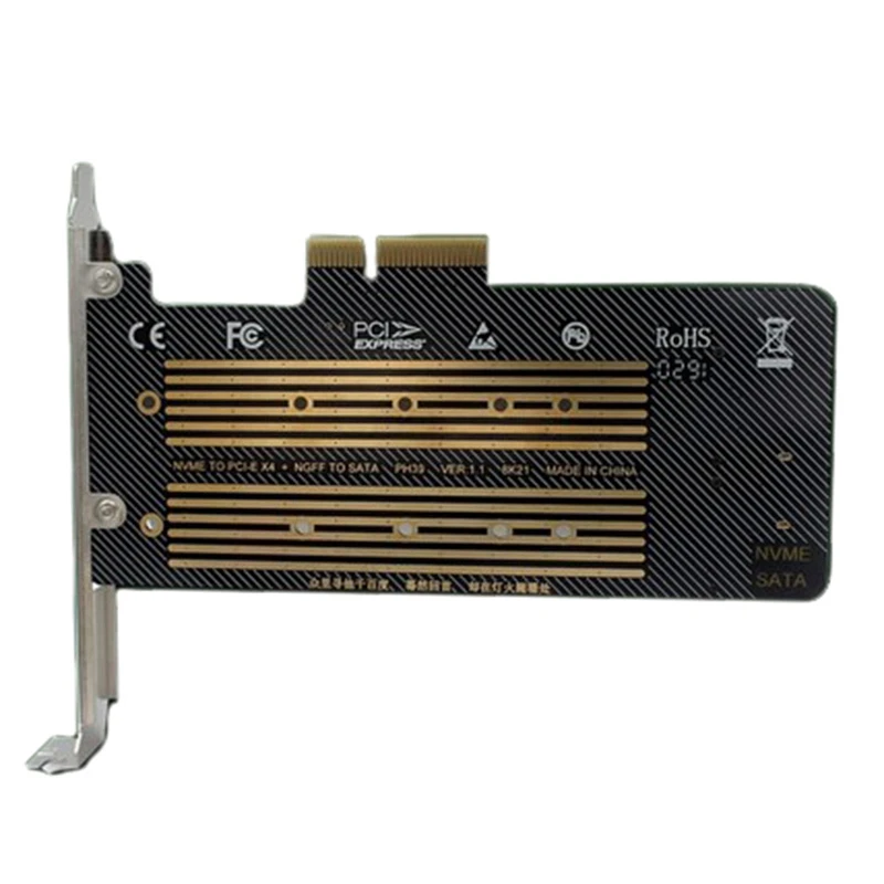 

M.2 Nvme&Ngff Dual Bay Adapter Card, M.2 Nvme&Ngff to Pcie Sata Expansion Card Supports M Key/B Key Hard Disk