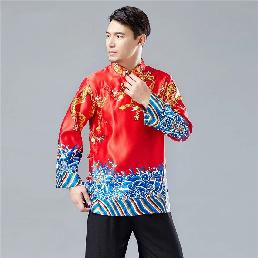 Традиционная китайская одежда Hanfu для мужчин футболка с длинными рукавами топы