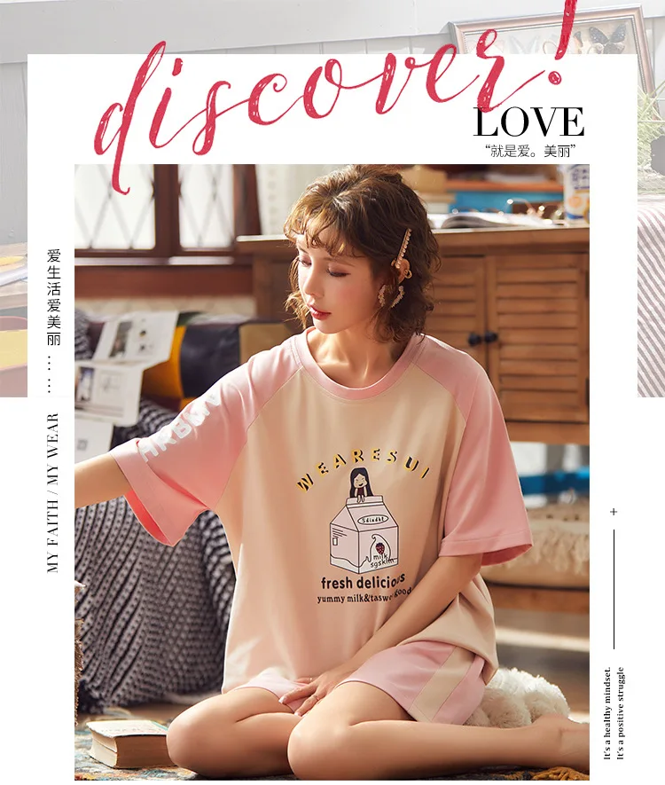 

Women's Shorts Pajamas Suits Cotton Home Clothes Cartoon Printing Casual Loose Pajamas