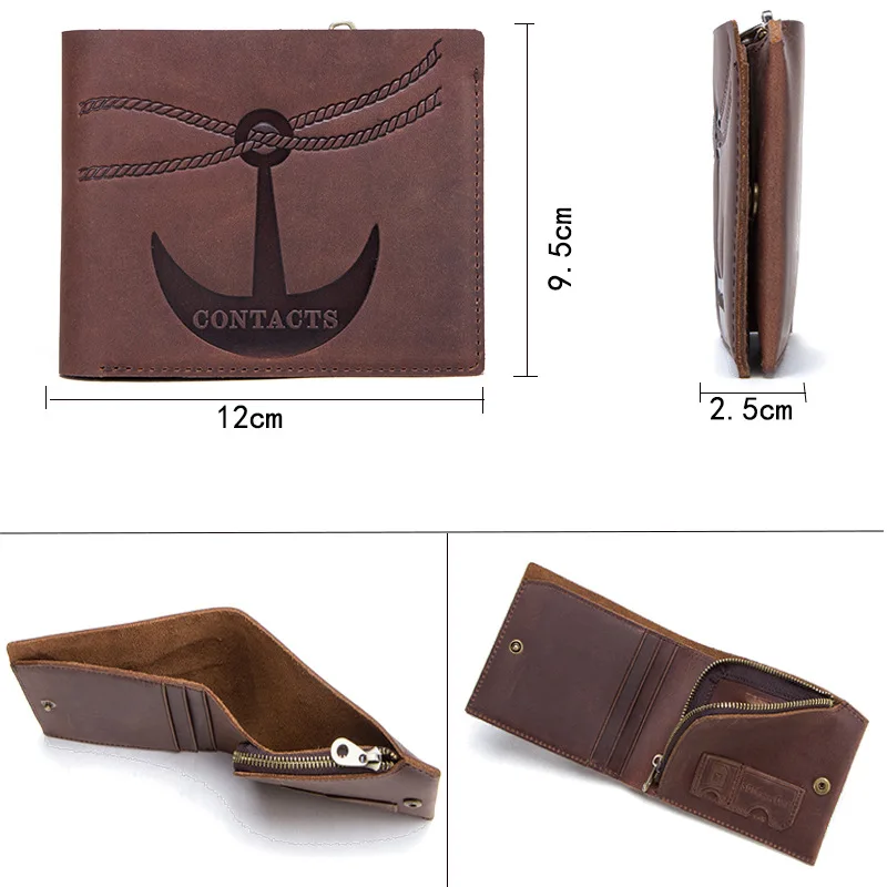 

Men's Wallet Retro Top Layer Leather Cross Section Short Section Leather Two Fold Magnetic Buckle Wallet