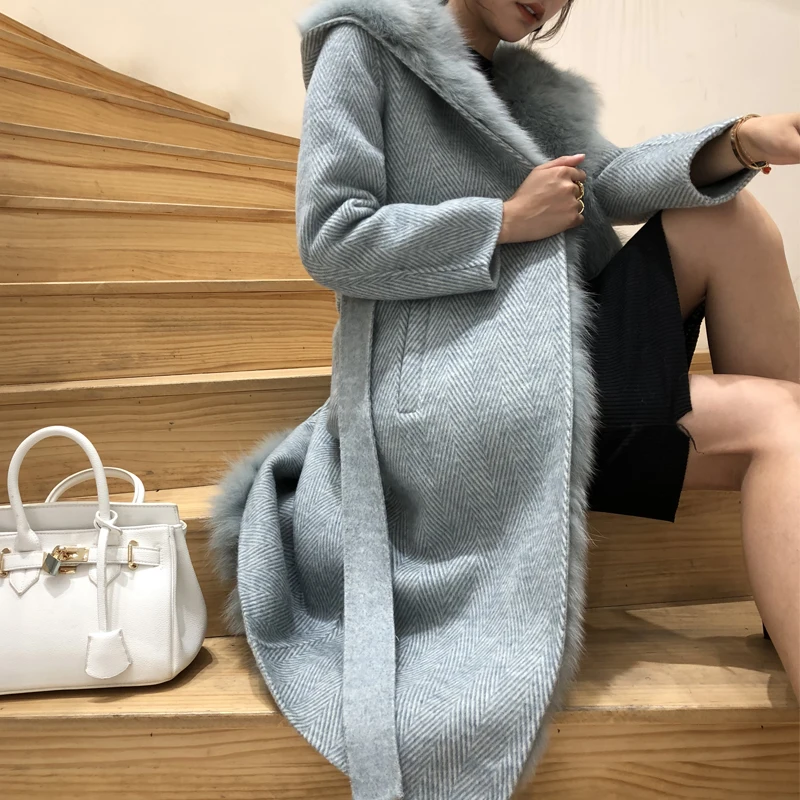 

Tcyeek Real Fur Coat Hooded Winter Jacket for Women Clothes 2020 Korean Thick Warm Fox Fur Liner Parka Ladies Long Coat Belt 178