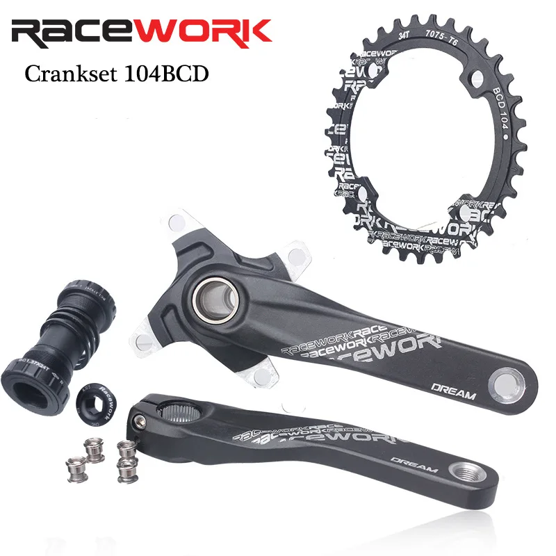

RACEWORK Hollow One Crankset Crank Set 170mm MTB Crank Aluminum Alloy 104BCD Crankset With BB Bicycle Accessories Free Shipping