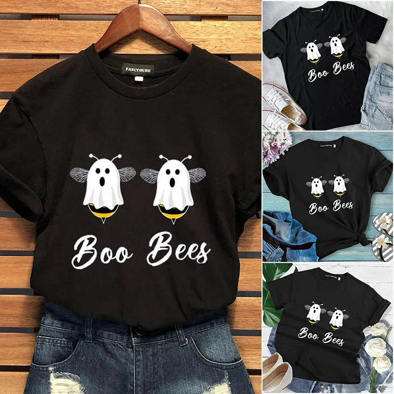 Boo Bees/парная футболка на Хэллоуин, забавная футболка с круглым вырезом, высокое качество, футболка с коротким рукавом, топы