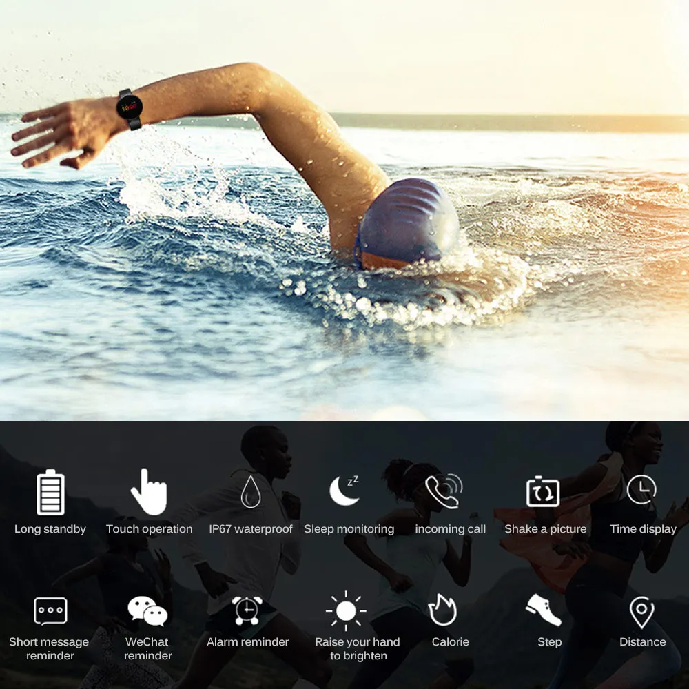Смарт часы фитнес трекер IP67 мониторинг сна запись напоминание Bluetooth браслет для