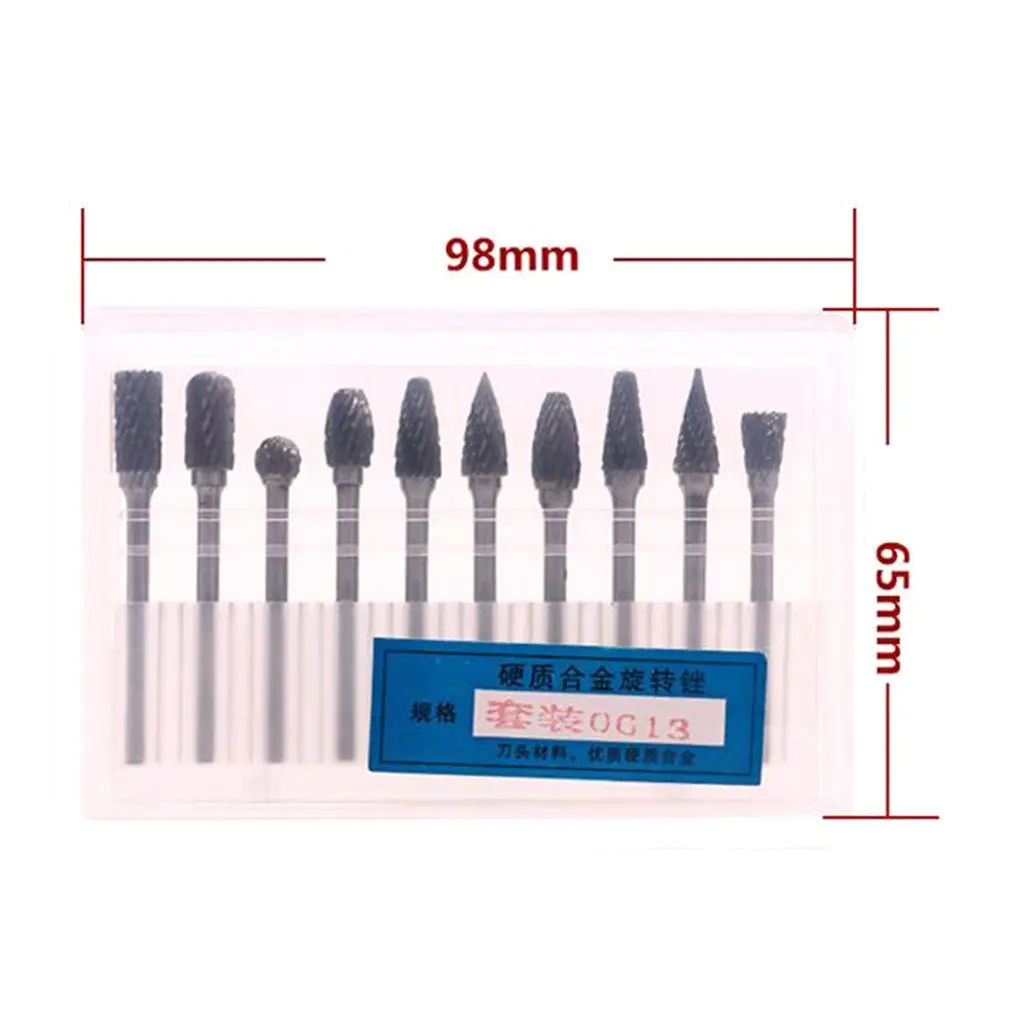 

10PCS 3MM Shank Tungsten Carbide Rotary Files Rasp Diamond Burrs Set Woodworking Drilling Carving Engraving Tools