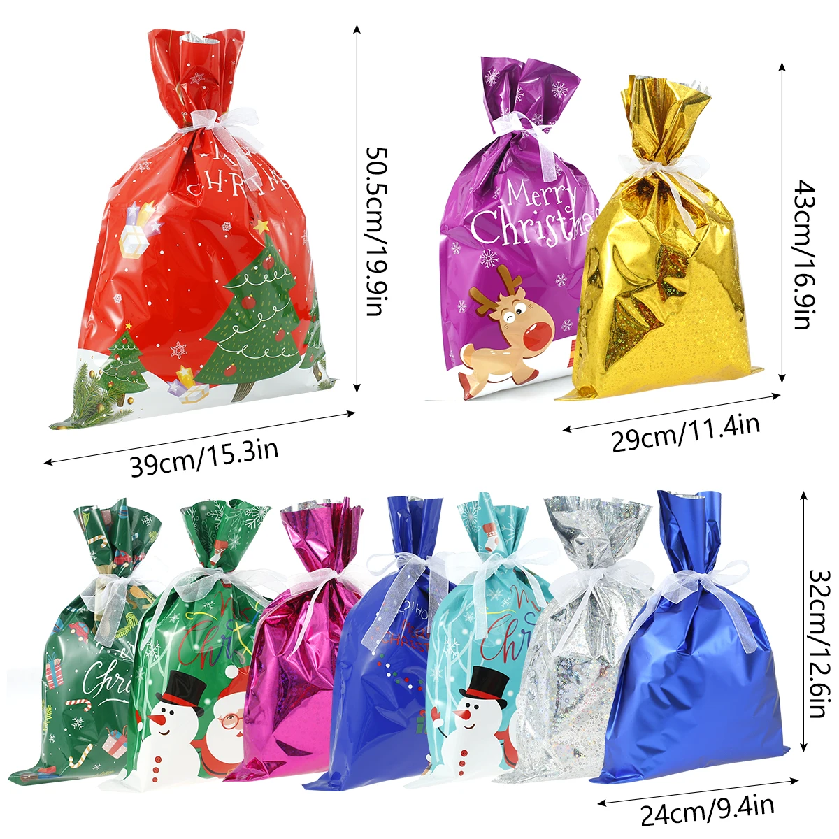 Bolsas de regalo con cord&oacute;n para Navidad, 30 unidades, 10 dise&ntilde;os diferentes, para envolver regalos surtidos, con etiquetas de nombre-5