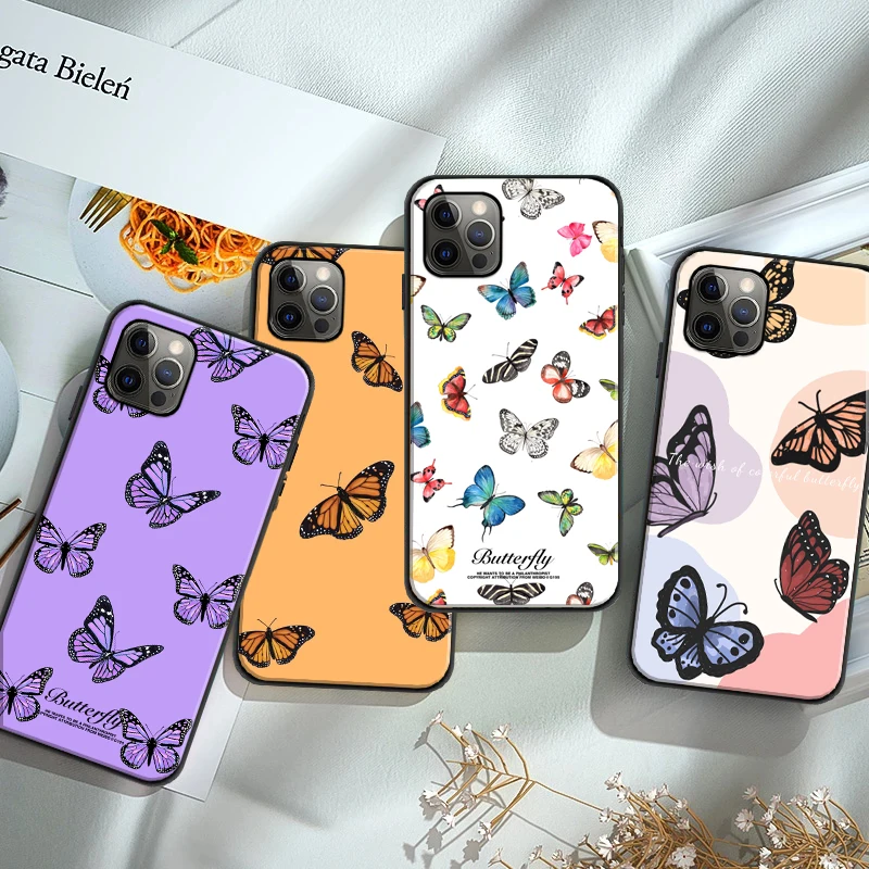 

Phone Case For iPhone 6 6S 7 8 Plus 11 12 Mini Pro X XR XS Max SE 2020 Silicon Soft Tpu Back coque Funda Cute Butterfly Flower