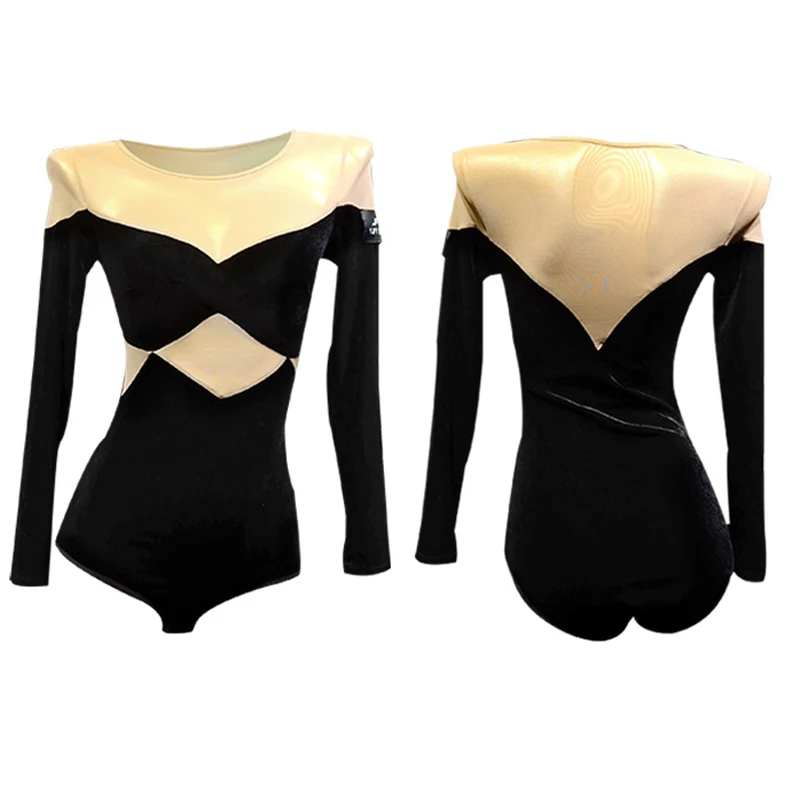 

Latin Dance Tops Leotard Female Autumn And Winter Dress Women New Dance Shirt Velvet Mesh Gauze Jumpsuit For Ballroom VDB1111