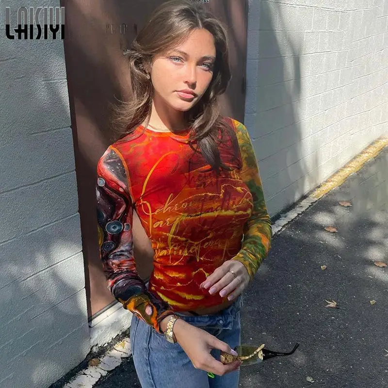 

Женский Рождественский топ с длинным рукавом и принтом, Y2K