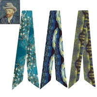 van gogh oil painting ladies silk skinny scarves ribbon tied multifunction bag scarf long kerchief 95 5cm