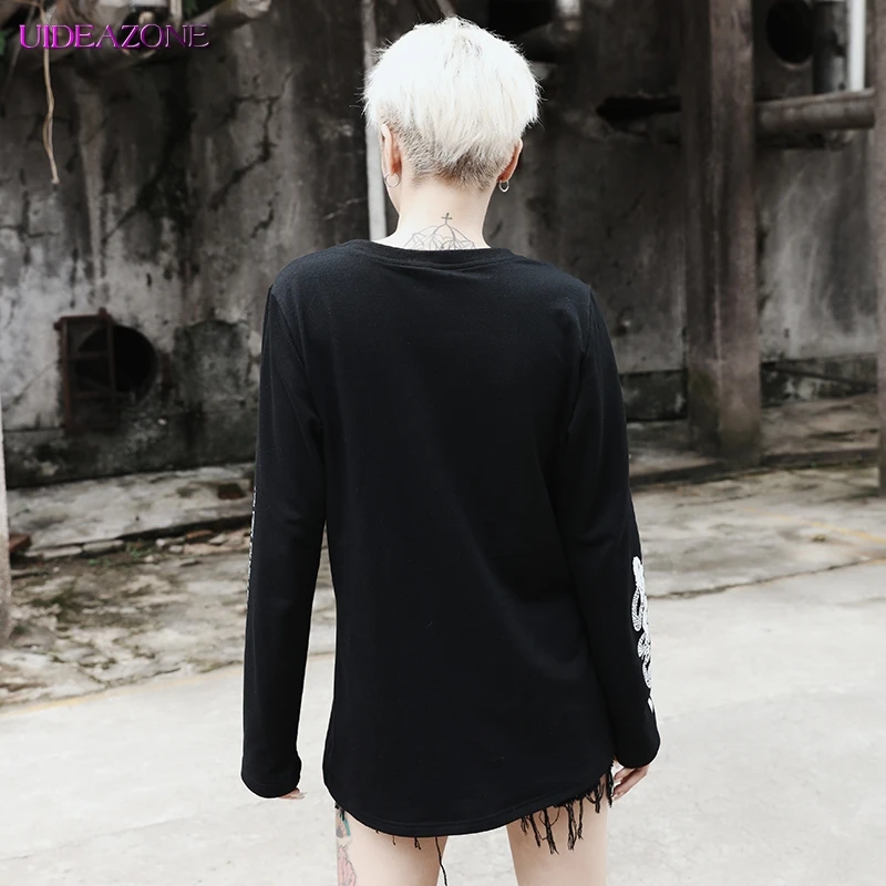 UIDEAZONE винтажные женские рубашки модные готический принт круглый вырез длинный