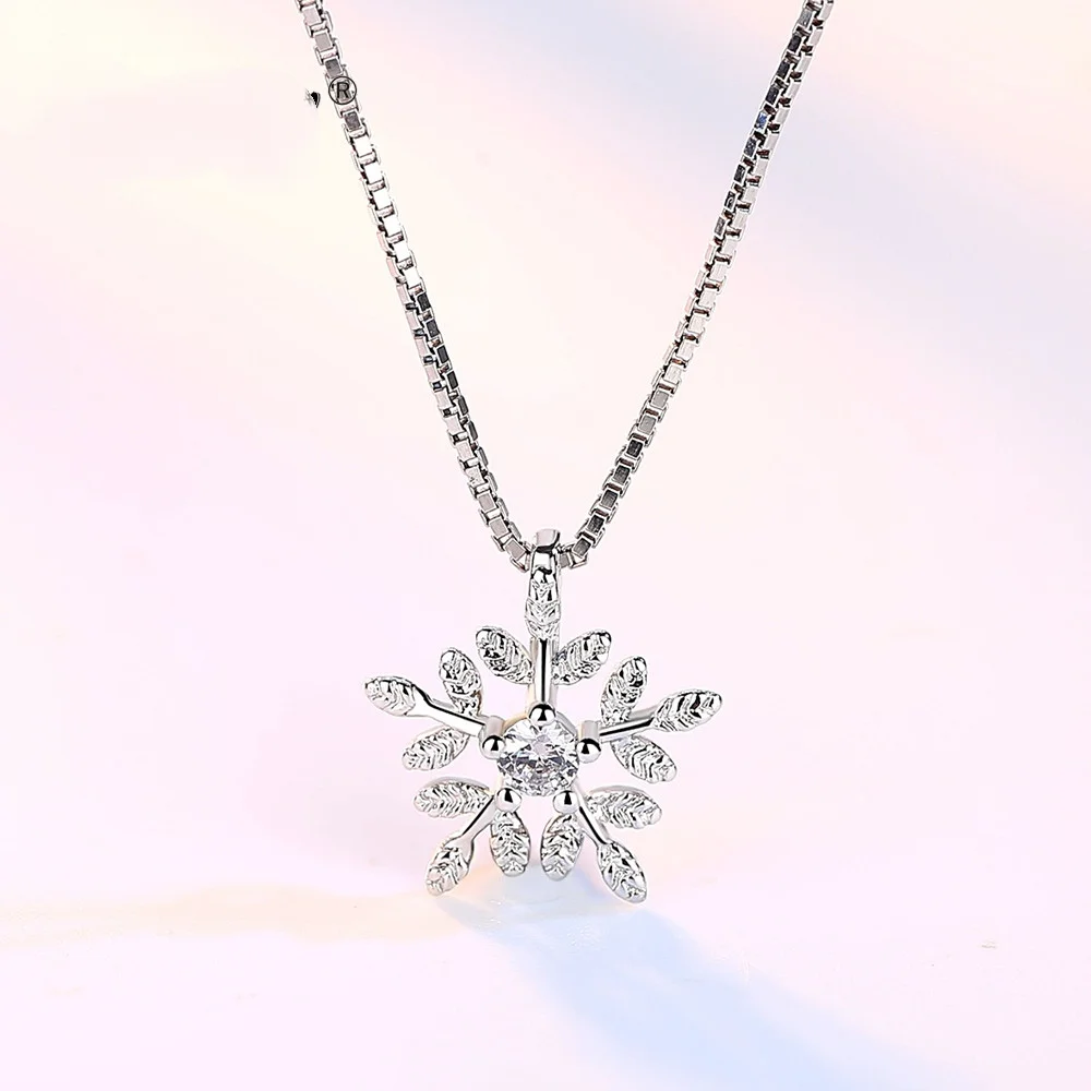 

new 925 Sterling Silver Necklace Pendant Fashion Jewelry New Woman High Quality Flower Crystal Zircon Necklace Length 45CM
