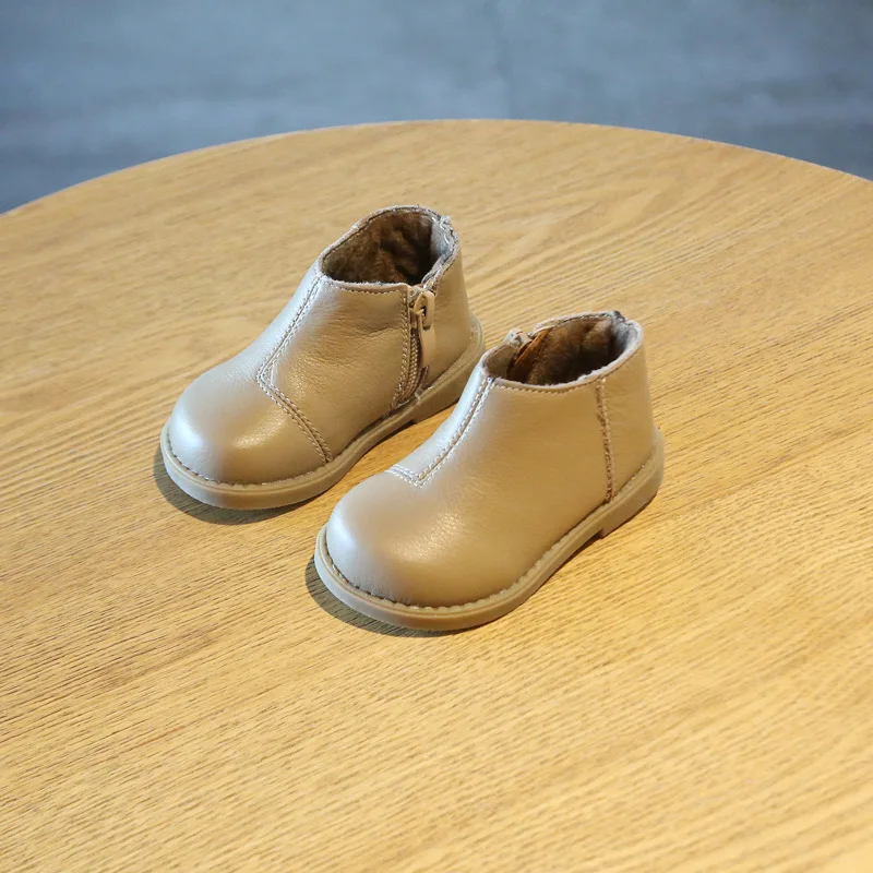 Детская обувь из натуральной кожи Детские теплые ботинки с мягкой подошвой