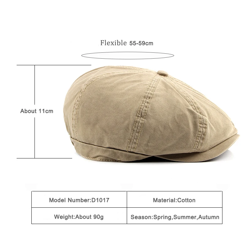 Wuaumx Fashion Octagonal Hats Men Women Cotton Newsboy Caps Painter Hat Solid Color Detective Hats Flat Caps Wholesale chapeau images - 6