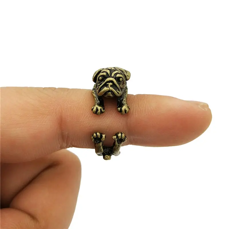 Прямая поставка Модные Винтажные кольца регулируемые милое кольцо мопса для