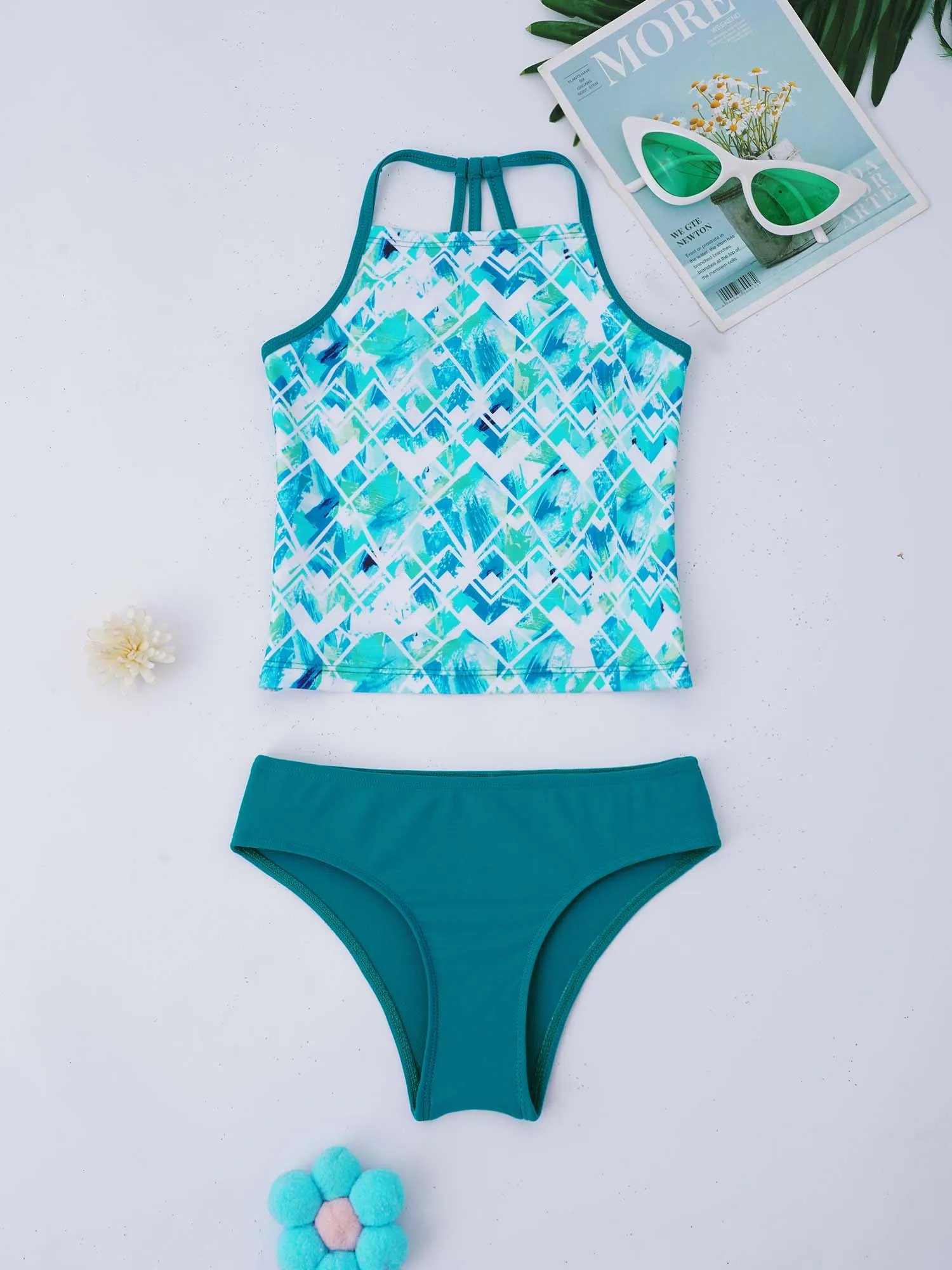 2 шт. детские пляжные костюмы с открытой спиной и геометрическим принтом | Детская