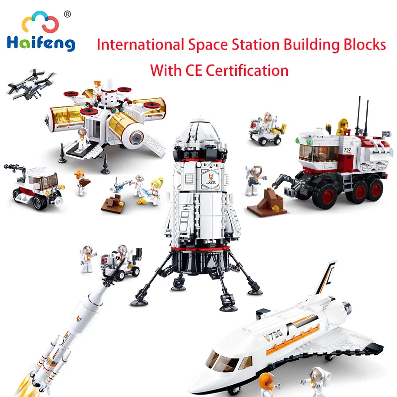 

International Space Station Blocks Shuttle Satellite Rocket Astronaut Figure Building Bricks Space Launch Center Kids Toys Gifts