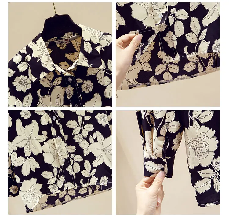 

Long Sleeve Women Shirt Blouse Women Blusas Mujer De Moda 2021 Turn Down Collar Flower Print Chiffon Blouse Shirt Top Blusa E537