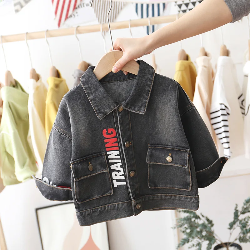 

New Children Denim Jackets for Boys Baby Clothes Letter Embroidery Coats Spring Autumn Fashion Kids Outwear Ripped Jeans Jackets